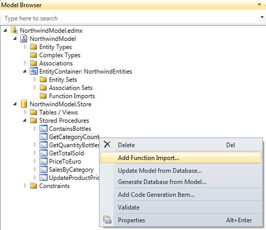 Model Browser - Add Function Import