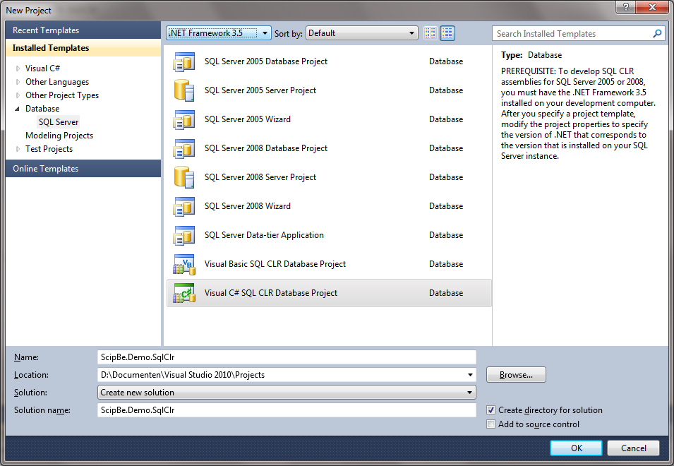 Visual C# SQL CLR Database Project template